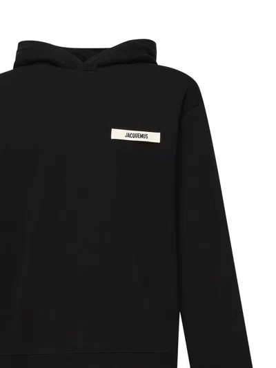 Jacquemus Hooded Long Sleeve Knitwear With Ribbed Cuffs In Black