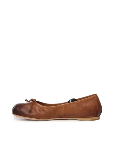 Miu Miu Leather Ballet Flats In Brown