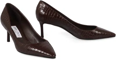 Jimmy Choo Crocodile-embossed Pointed-toe Pumps In Brown