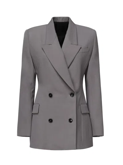 Alaïa Tailored Double-breasted Wool Gabardine Jacket In Gray