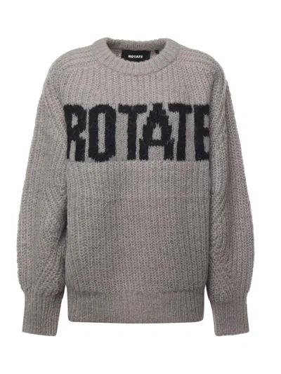 Rotate Birger Christensen Knitted Wool Blend Sweater With Logo In Gray