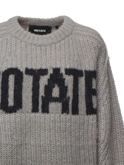 Rotate Birger Christensen Knitted Wool Blend Sweater With Logo In Gray