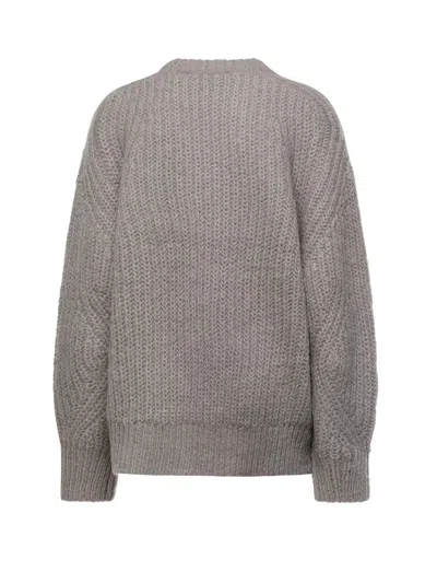 Rotate Birger Christensen Knitted Wool Blend Sweater With Logo In Gray