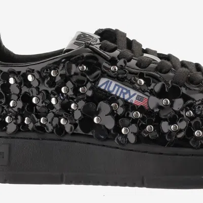 Autry Sparkling Black Low-top Sneakers With Sequin Detail In Black