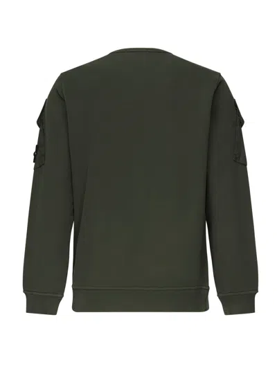 Stone Island Brushed Organic Cotton Fleece Sweatshirt With Ribbed Inserts In Green