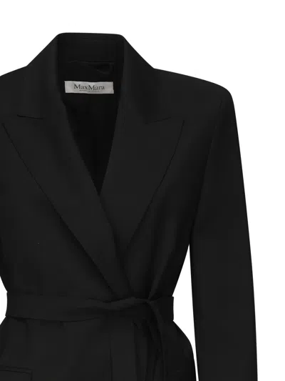 Max Mara Waist Belted Flap Pockets Notched Lapels In Black