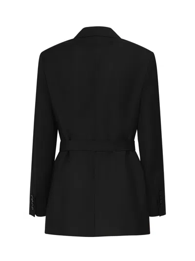 Max Mara Waist Belted Flap Pockets Notched Lapels In Black