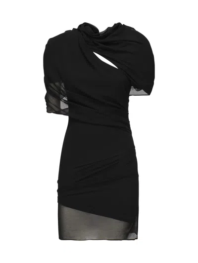 Jacquemus Womens Black Castagna Padded-shoulder Woven Mini Dress