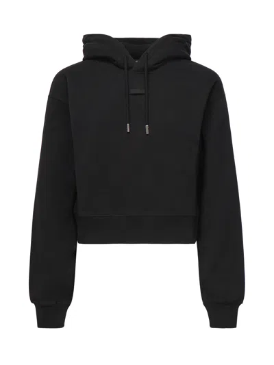 Jacquemus Le Hoodie Gros Grain Black Cropped Hoodie With Drawstring Hood And Logo Patch On The Front In Cotton In Black