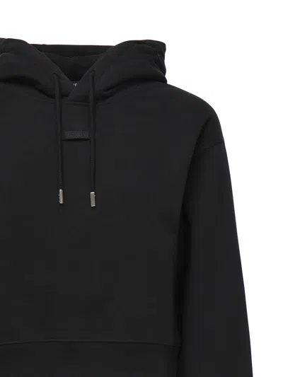 Jacquemus Le Hoodie Gros Grain Black Cropped Hoodie With Drawstring Hood And Logo Patch On The Front In Cotton In Black