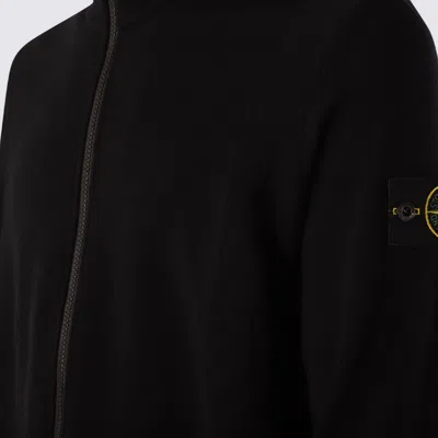 Stone Island Full-zip High-neck Wool Cardigan In Black