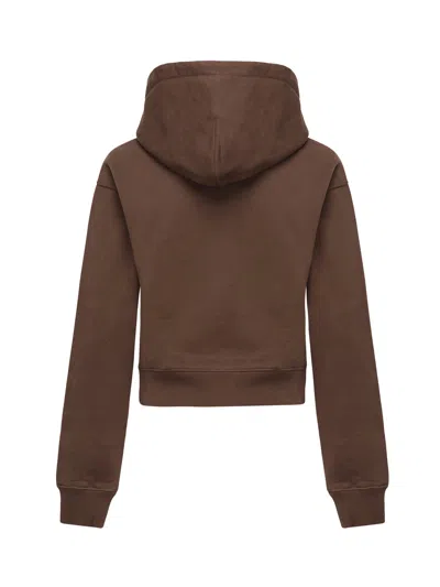 Jacquemus Le Hoodie Gros Grain Brown Cropped Hoodie With Drawstring Hood And Logo Patch On The Front In Cotton In Brown