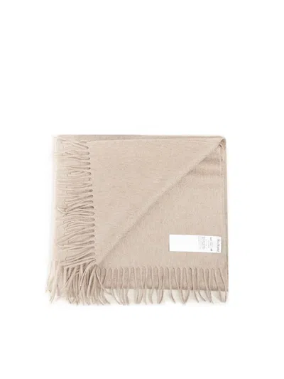 Max Mara Large Fringed Scarf Baci Design In White