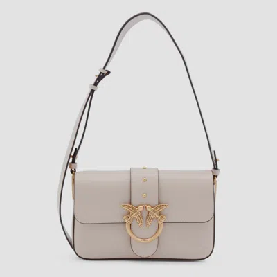 Pinko Beige Leather Mini Love Shoulder Bag In White