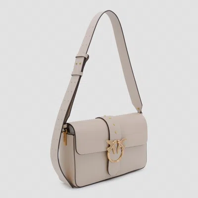 Pinko Beige Leather Mini Love Shoulder Bag In White