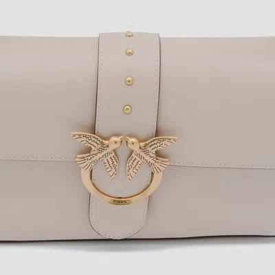 Pinko Beige Leather Mini Love Shoulder Bag In White