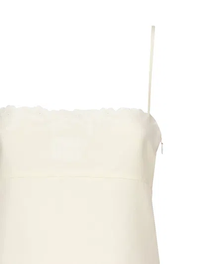 Miu Miu Short Dress In Flamed Canvas With Embroidery In White