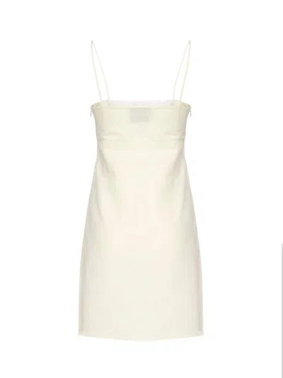 Miu Miu Short Dress In Flamed Canvas With Embroidery In White