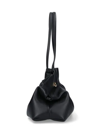 Ferragamo Black Crossbody Bag With Embossed Logo Lettering On The Front And Gancini In Leather Woman In Black