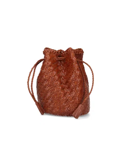 Dragon Diffusion Pompom Double Jump Leather Bucket Bag In Brown