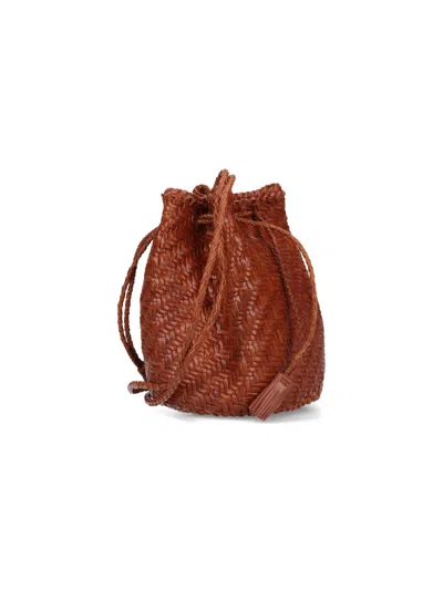 Dragon Diffusion Pompom Double Jump Leather Bucket Bag In Brown