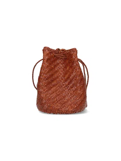 Dragon Diffusion Pompom Double Jump Leather Bucket Bag In Brown