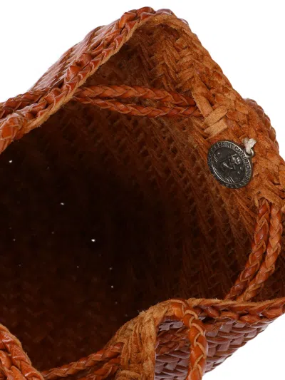 Dragon Diffusion Pompom Double Jump Leather Bucket Bag In Brown