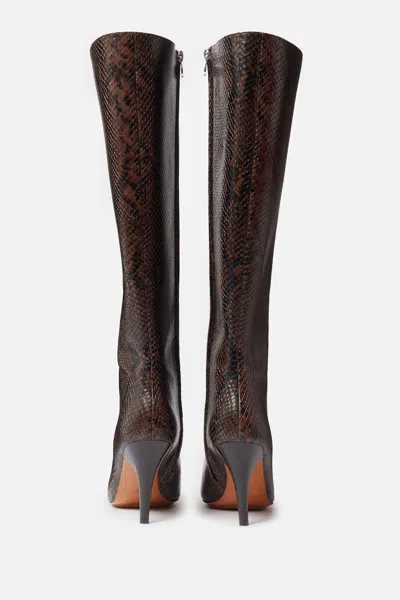 Stella Mccartney Knee-high Snake-effect Boots With Stiletto Heel And Squared Toe In Brown