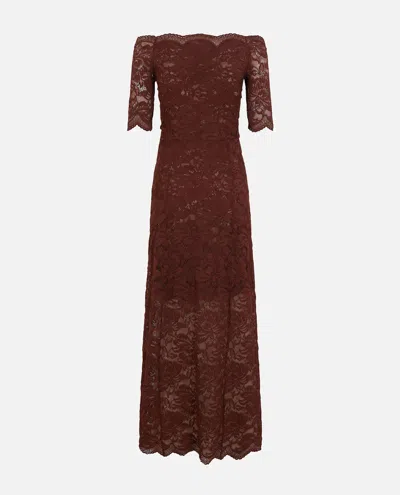 Rabanne Off-the-shoulder Brown Midi Dress With Twisted Knot Detail In Burgundy