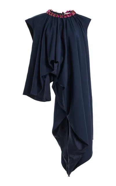 Diotima Parade Asymmetric Embellished Wool Top In Blue