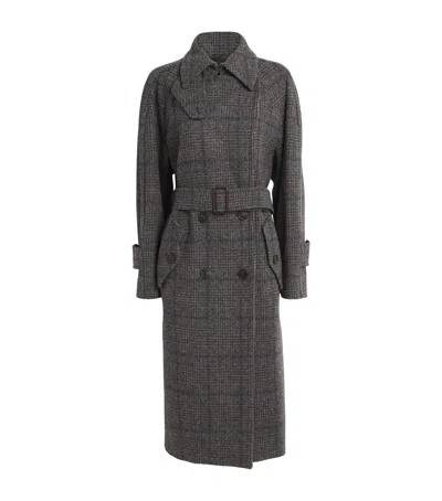 Weekend Max Mara Wool Tweed Prince Of Wales Check Overcoat In Gray