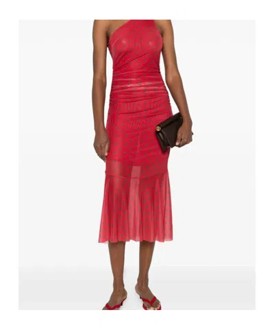 House Of Sunny Womens Red Polka-dot Asymmetric Stretch-woven Maxi Dress