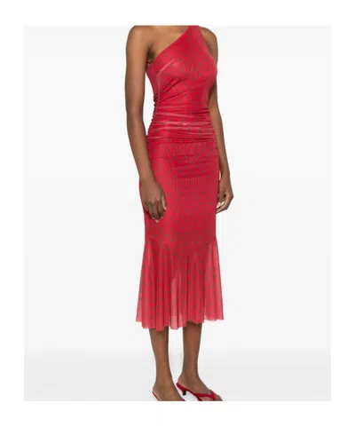 House Of Sunny Womens Red Polka-dot Asymmetric Stretch-woven Maxi Dress