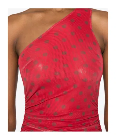 House Of Sunny Womens Red Polka-dot Asymmetric Stretch-woven Maxi Dress