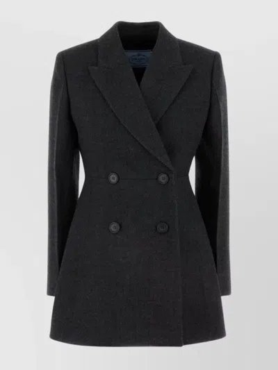 Prada Tailored Wool Blazer Structured Shoulders In Black