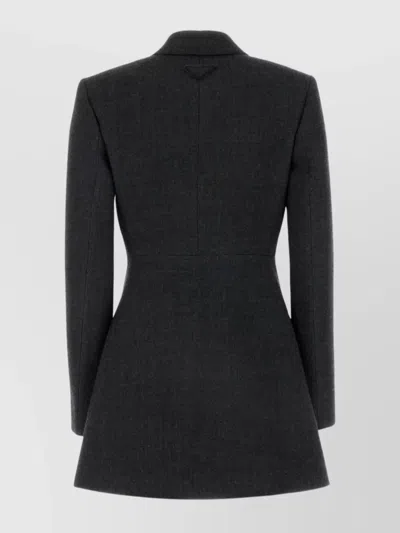 Prada Tailored Wool Blazer Structured Shoulders In Black