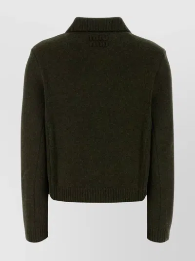 Miu Miu Wool Cardigan With Collared Design And Pockets In Burgundy