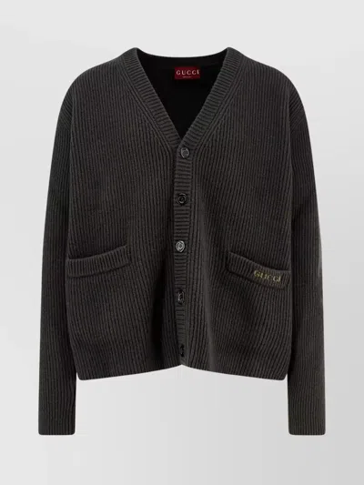 Gucci V-neck Long Sleeve Cardigan Front Pockets In Black