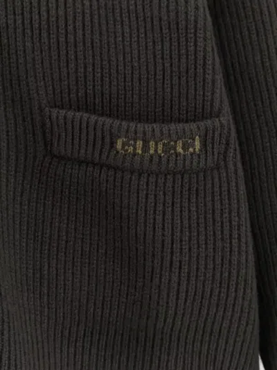 Gucci V-neck Long Sleeve Cardigan Front Pockets In Black