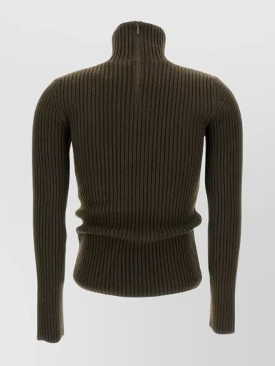 Max Mara Ribbed Wool And Cachemire Turtleneck Sweater In Brown