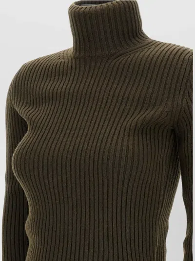 Max Mara Ribbed Wool And Cachemire Turtleneck Sweater In Brown