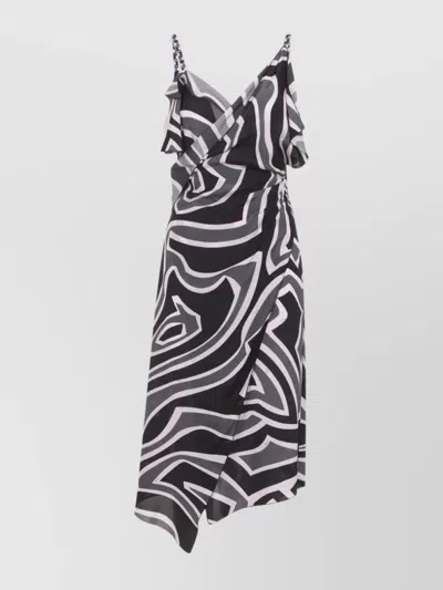 Pucci Spaghetti Strap Asymmetric Hem Dress In Multi