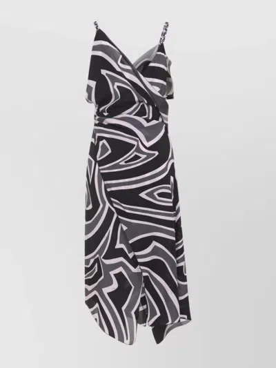 Pucci Spaghetti Strap Asymmetric Hem Dress In Multi