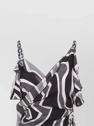 Pucci Spaghetti Strap Asymmetric Hem Dress In Multi