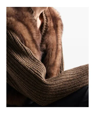 Prada Strickjacke Aus Wollgemisch Und Lammfell In Brown
