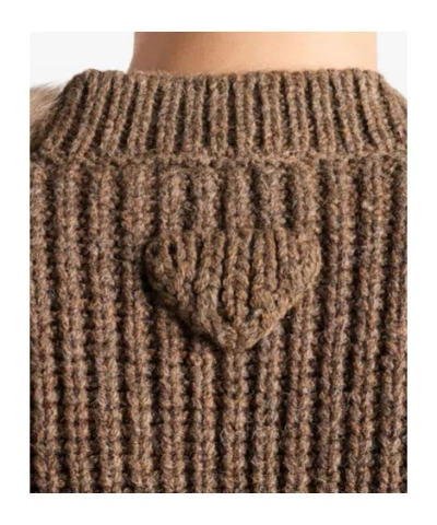 Prada Strickjacke Aus Wollgemisch Und Lammfell In Brown