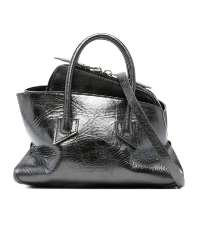 Attico Mini Crinkle Calf Leather Shoulder Bag With Adjustable Strap In Black