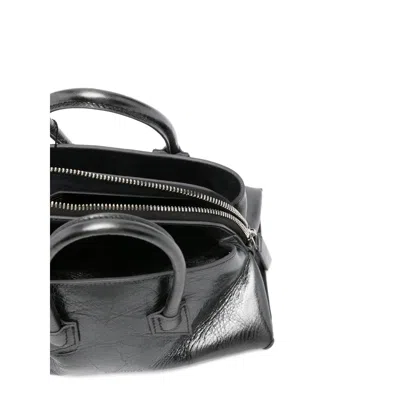 Attico Mini Crinkle Calf Leather Shoulder Bag With Adjustable Strap In Black