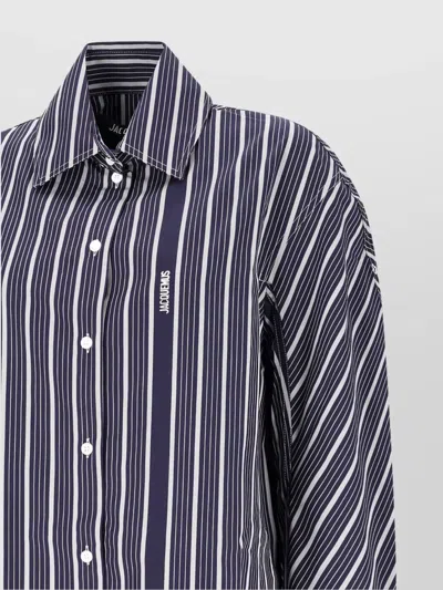 Jacquemus Striped Long Sleeve Shirt Dress In Blue