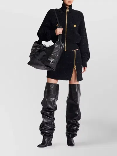 Balmain Textured Fabric Short Jacket With High Collar In Blue